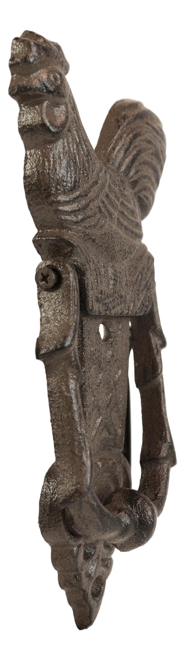 Ebros Gift Cast Iron Metal Rustic Farmhouse Rooster Chicken Door Knocker With Strike Plate