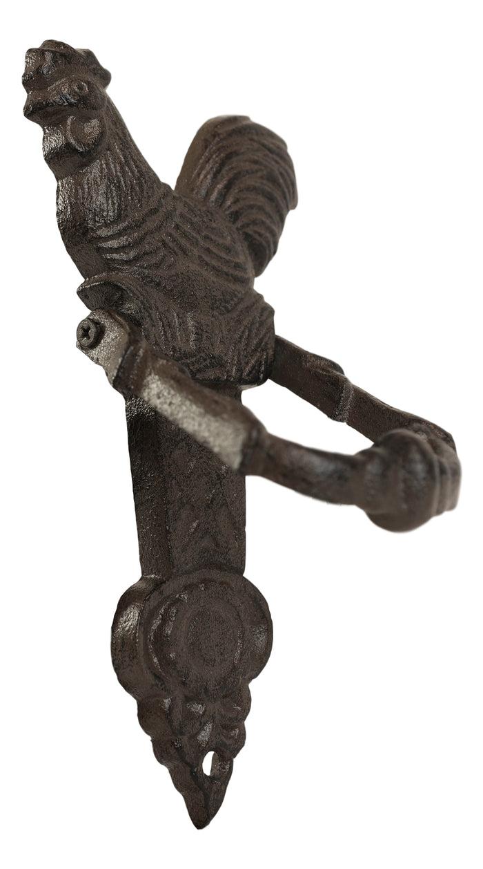 Ebros Gift Cast Iron Metal Rustic Farmhouse Rooster Chicken Door Knocker With Strike Plate