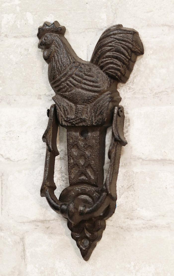 ebros gift Cast Iron Metal Rustic Farmhouse Rooster Chicken Door Knocker With Strike Plate