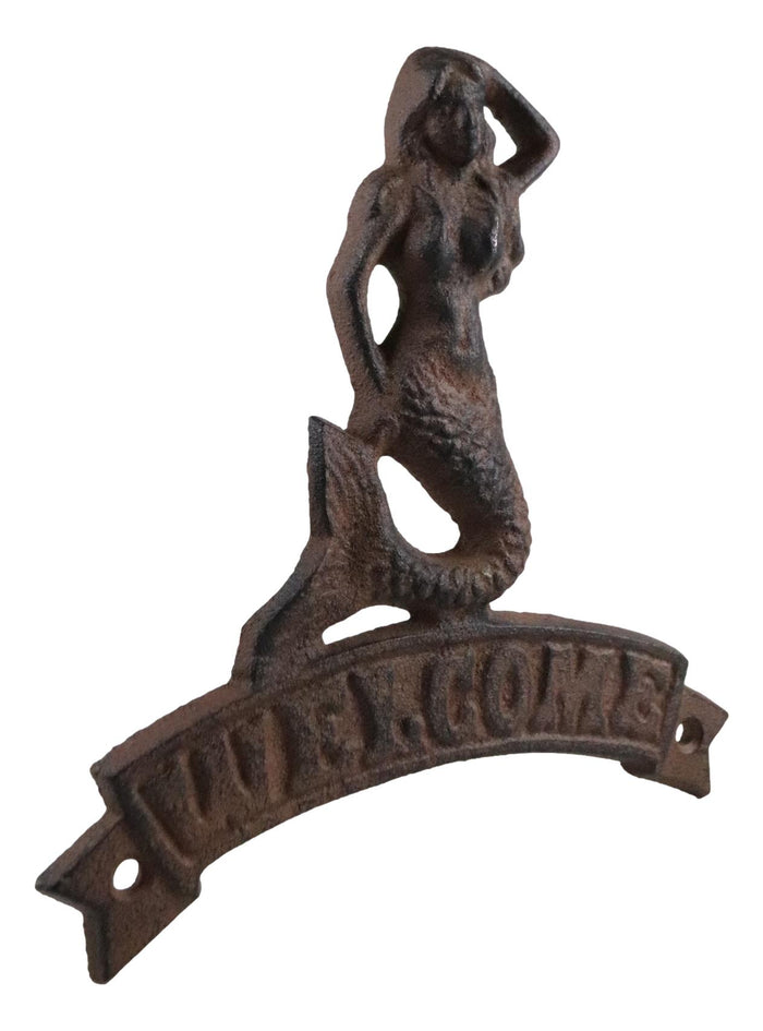 Ebros Gift Cast Iron Nautical Ocean Mermaid Welcome Sign Abstract Wall Door Plaque Decor