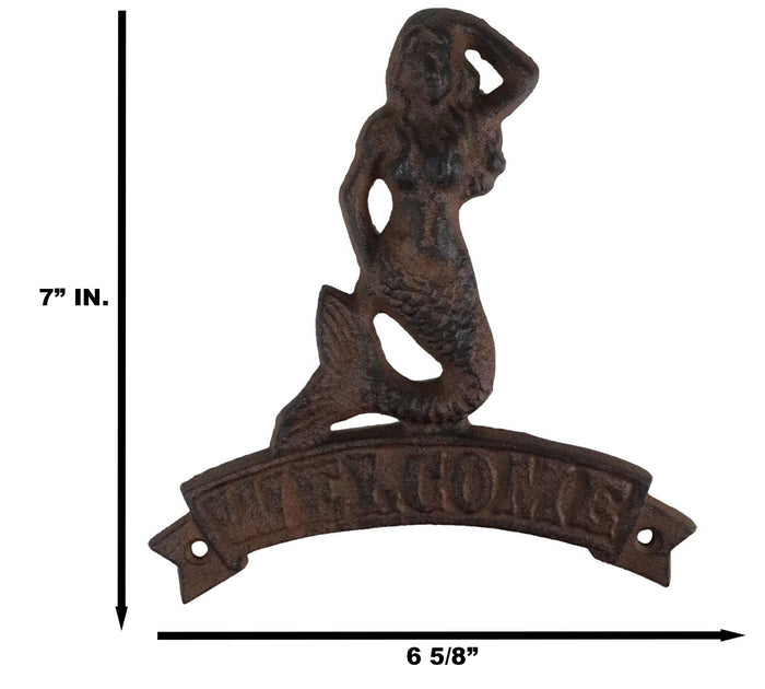 Ebros Gift Cast Iron Nautical Ocean Mermaid Welcome Sign Abstract Wall Door Plaque Decor