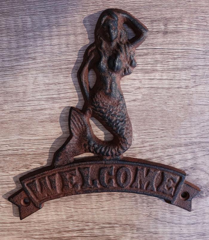ebros gift Cast Iron Nautical Ocean Mermaid Welcome Sign Abstract Wall Door Plaque Decor