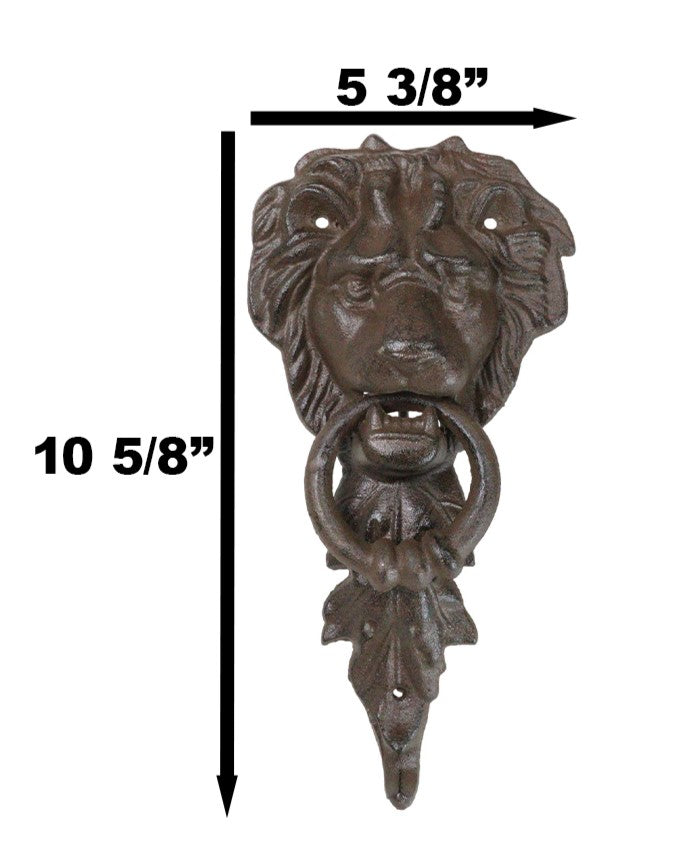Ebros Gift Cast Iron Royal Venetian Lion Head Door Knocker With Greenman Leaf Strike Plate
