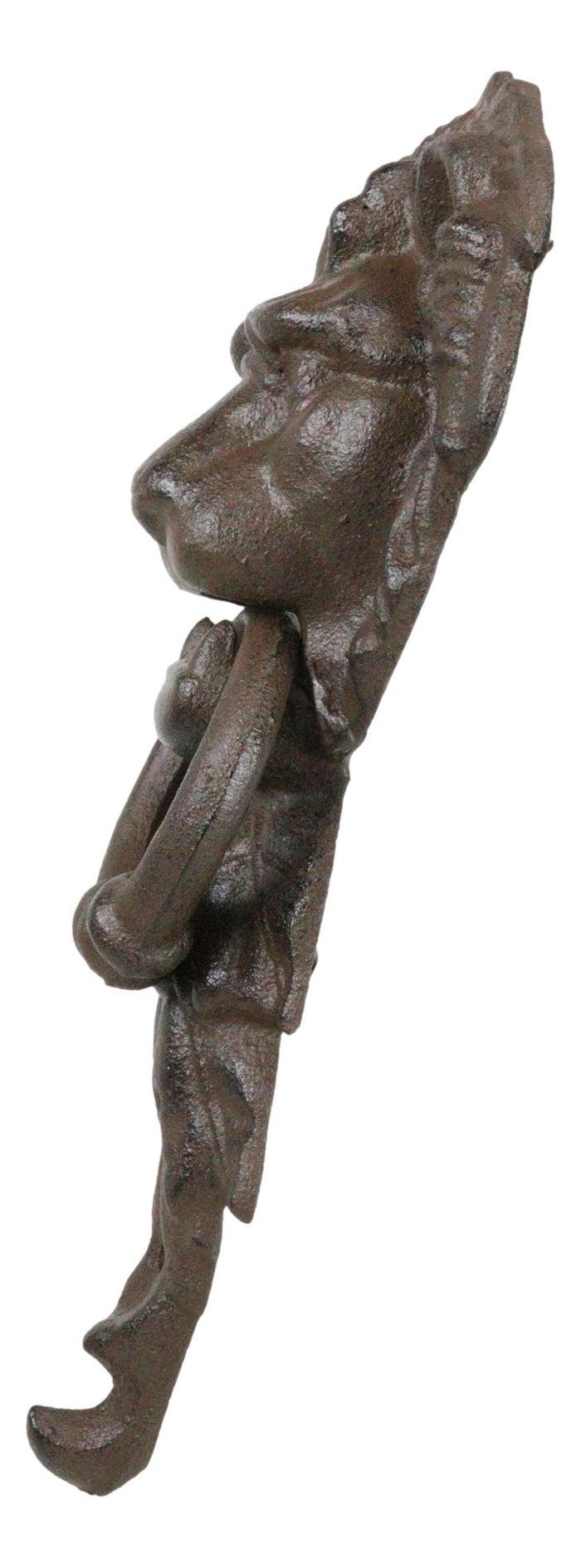 Ebros Gift Cast Iron Royal Venetian Lion Head Door Knocker With Greenman Leaf Strike Plate