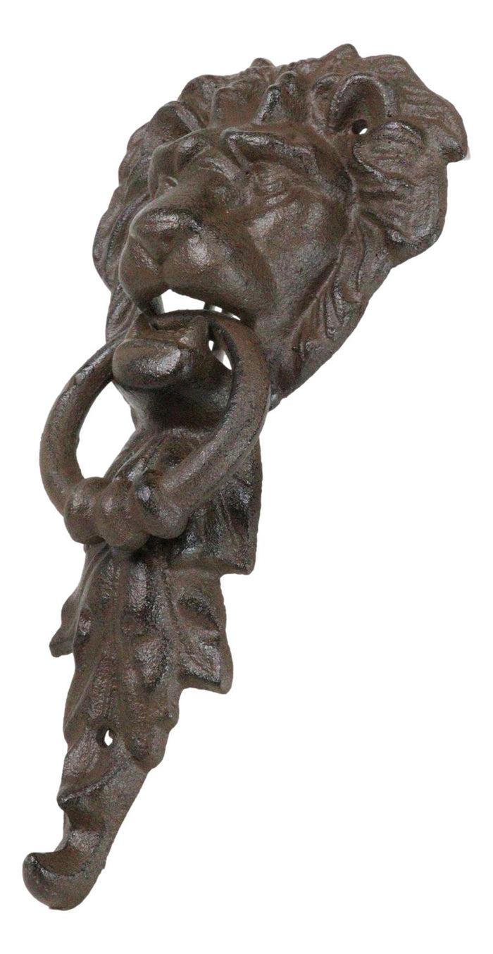 Ebros Gift Cast Iron Royal Venetian Lion Head Door Knocker With Greenman Leaf Strike Plate