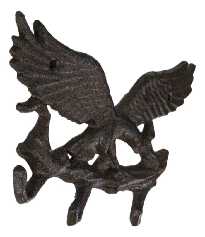 Ebros Gift Cast Iron Rustic American Patriotic Bald Eagle 3-Peg Coat Keys Leash Wall Hooks