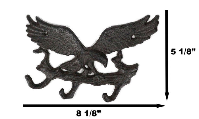 Ebros Gift Cast Iron Rustic American Patriotic Bald Eagle 3-Peg Coat Keys Leash Wall Hooks