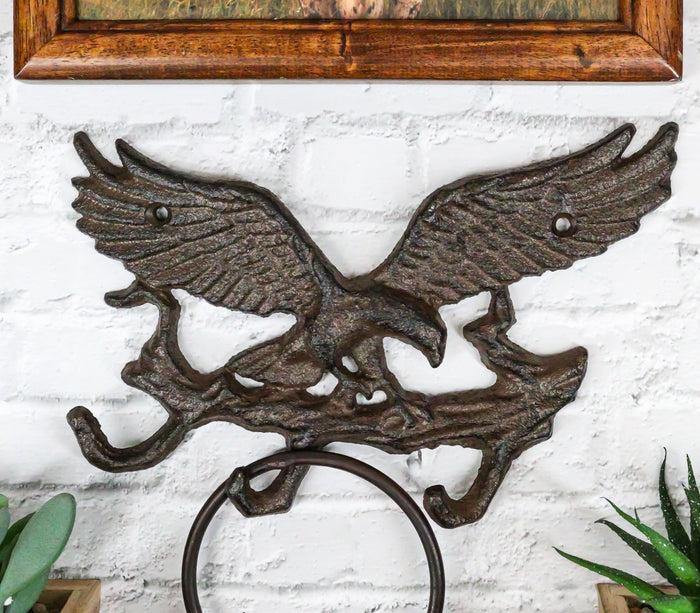 ebros gift Cast Iron Rustic American Patriotic Bald Eagle 3-Peg Coat Keys Leash Wall Hooks