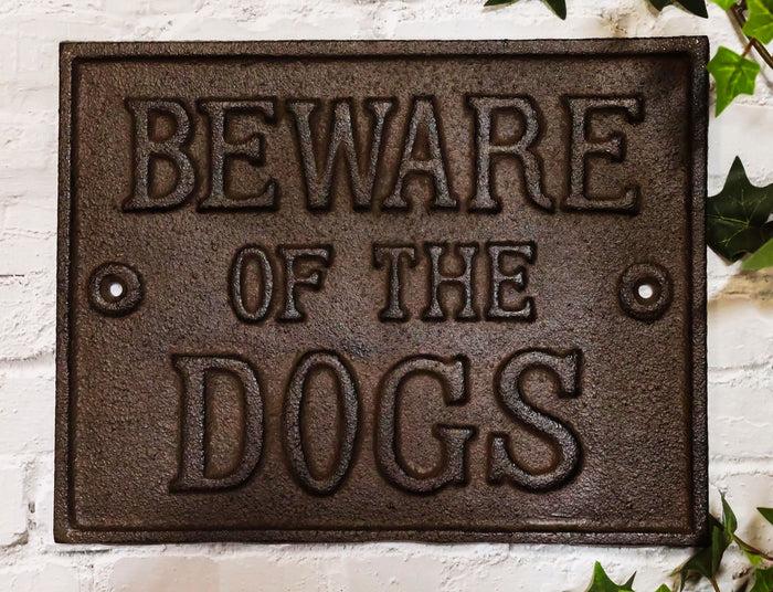 ebros gift Cast Iron Rustic Antiqued Beware Of The Dogs Wall Word Sign Warning Plaque 9"L