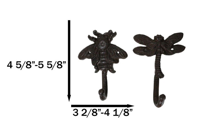 Ebros Gift Cast Iron Rustic Bee Ladybug Butterfly And Dragonfly Bugs Wall Hooks Set Of 4