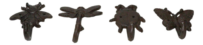 Ebros Gift Cast Iron Rustic Bee Ladybug Butterfly And Dragonfly Bugs Wall Hooks Set Of 4
