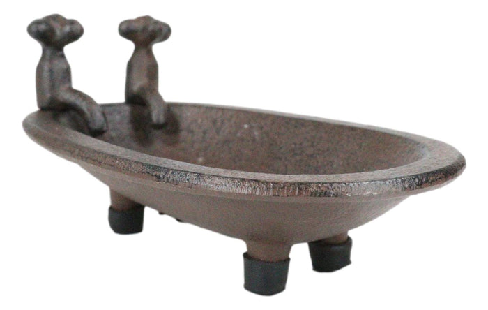 Ebros Gift Cast Iron Rustic Bronze Bathtub With 2 Spouts Miniature Replica Dish Tray 6"L