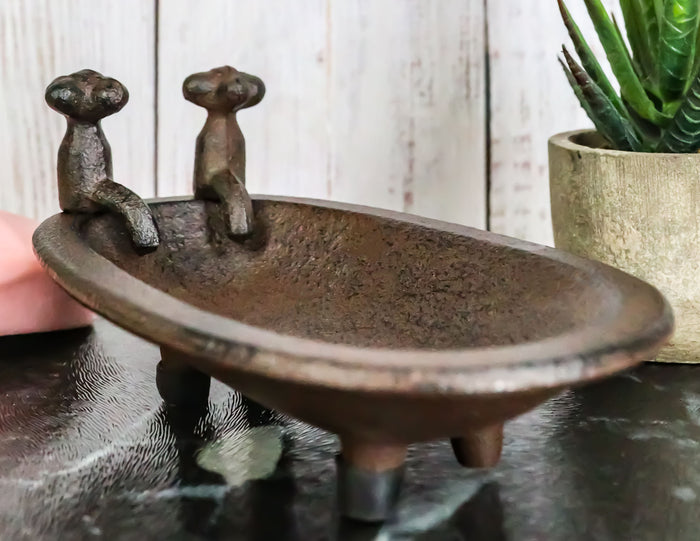 ebros gift Cast Iron Rustic Bronze Bathtub With 2 Spouts Miniature Replica Dish Tray 6"L