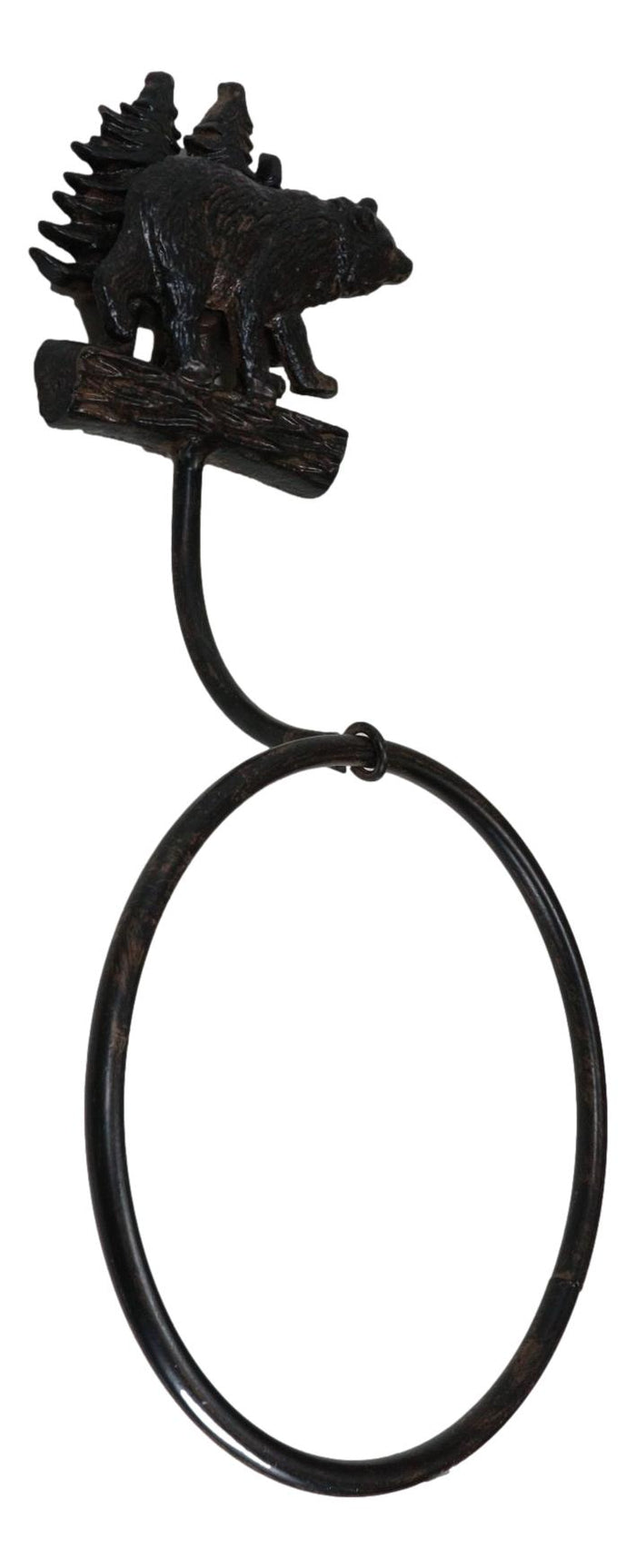 Ebros Gift Cast Iron Rustic Cabin Bathroom Black Bear By Pine Trees Hand Towel Ring Holder