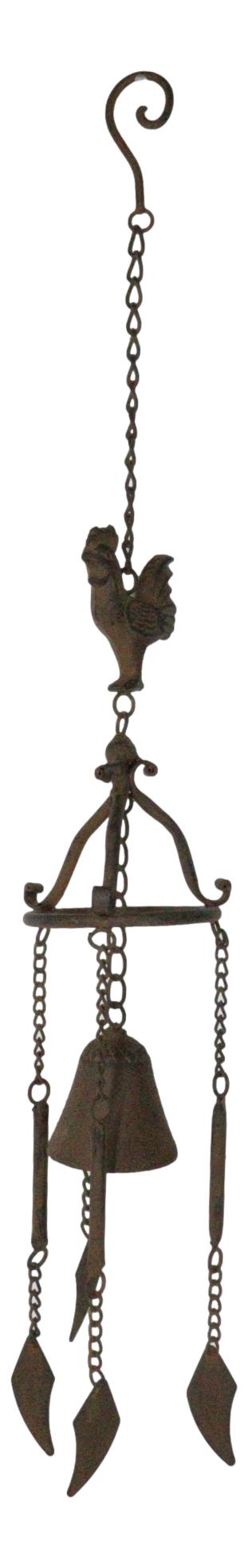 Ebros Gift Cast Iron Rustic Chicken Rooster Hanging Garden Patio Bell Wind Chime Decor