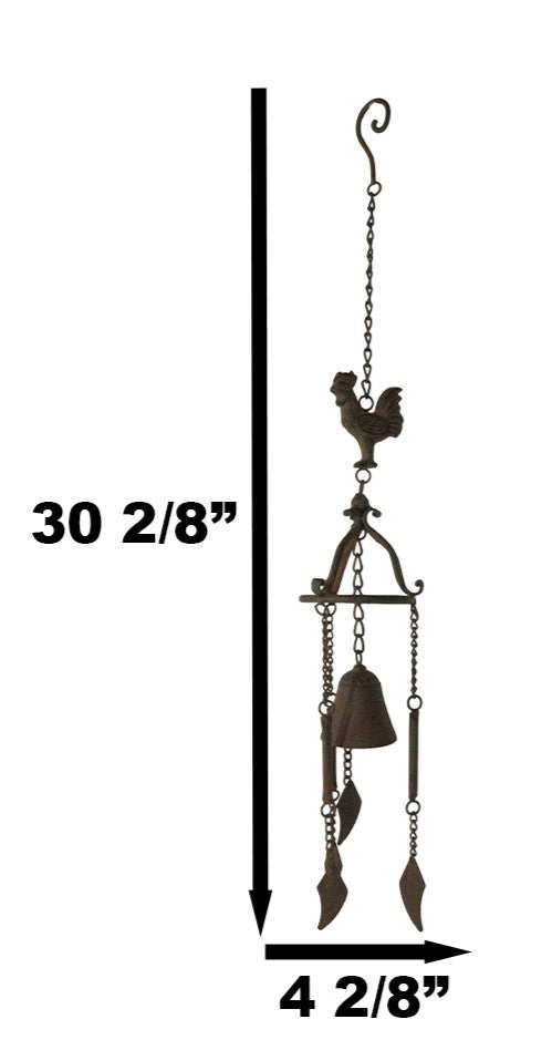 Ebros Gift Cast Iron Rustic Chicken Rooster Hanging Garden Patio Bell Wind Chime Decor