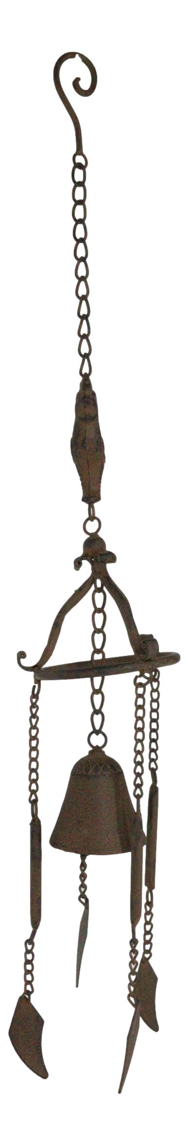 Ebros Gift Cast Iron Rustic Chicken Rooster Hanging Garden Patio Bell Wind Chime Decor
