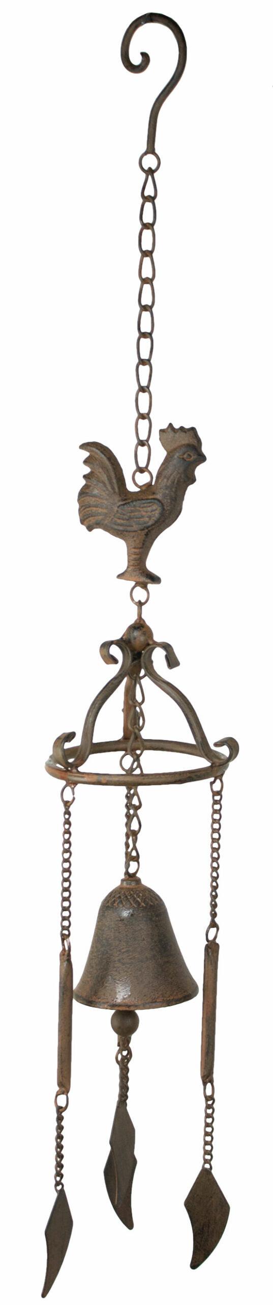 ebros gift Cast Iron Rustic Chicken Rooster Hanging Garden Patio Bell Wind Chime Decor