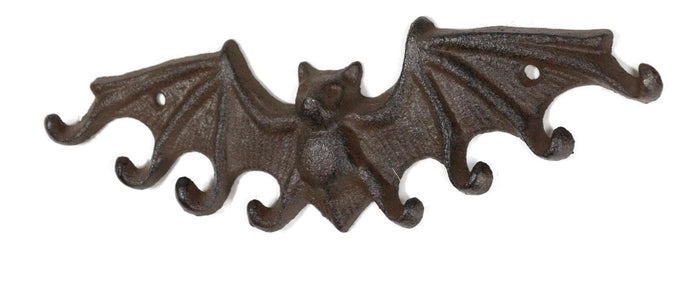 Ebros Gift Cast Iron Rustic Dracula's Perch Winged Bat 8 Pegs Quadruple Wall Hook Decor