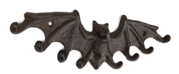 Ebros Gift Cast Iron Rustic Dracula's Perch Winged Bat 8 Pegs Quadruple Wall Hook Decor