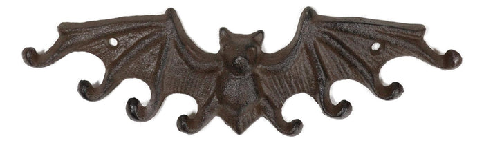 ebros gift Cast Iron Rustic Dracula's Perch Winged Bat 8 Pegs Quadruple Wall Hook Decor