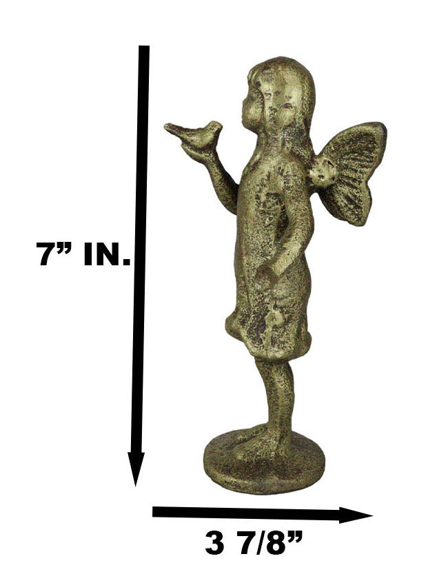 Ebros Gift Cast Iron Rustic Enchanted Fantasy Girl Fairy Pixie Faerie With Bird Figurine