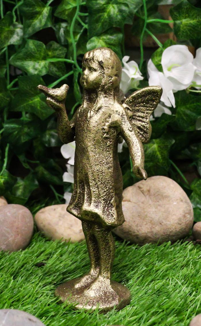 ebros gift Cast Iron Rustic Enchanted Fantasy Girl Fairy Pixie Faerie With Bird Figurine