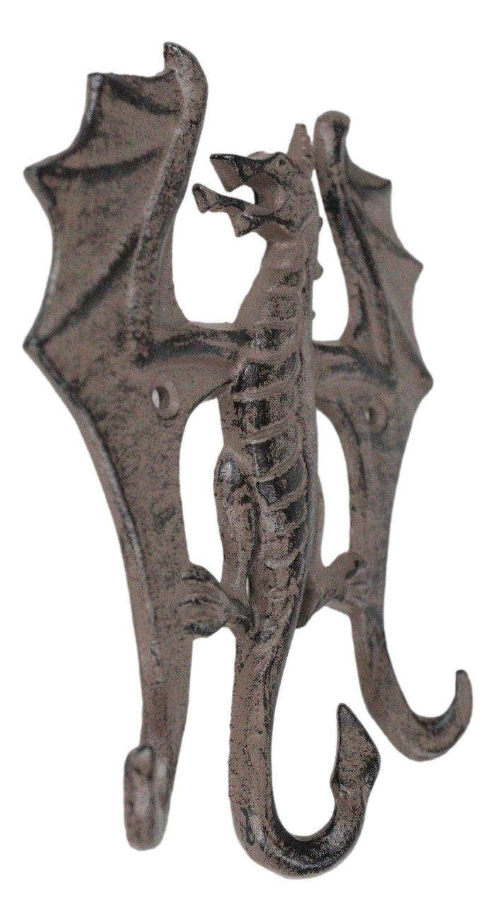 Ebros Gift Cast Iron Rustic Fantasy Viking Dragon 3-Pegs Wall Keys Leash Coat Hook Decor
