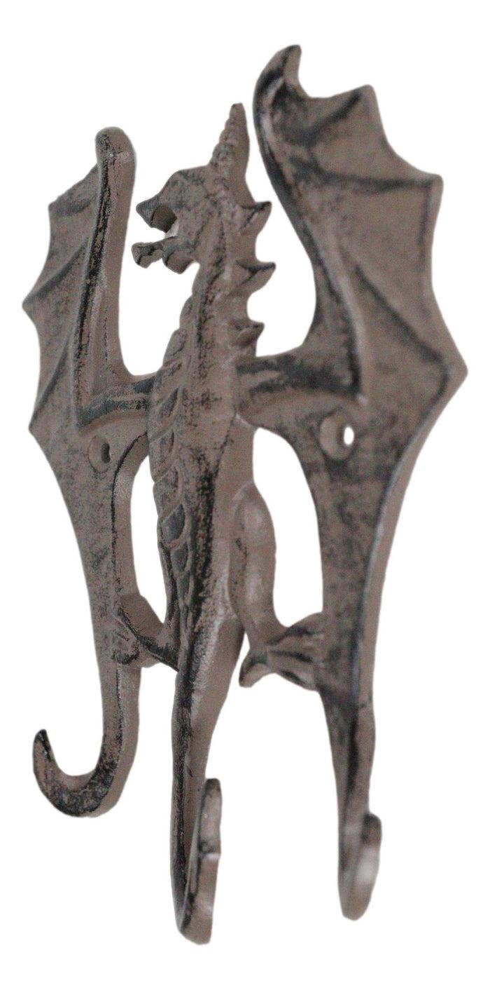 Ebros Gift Cast Iron Rustic Fantasy Viking Dragon 3-Pegs Wall Keys Leash Coat Hook Decor