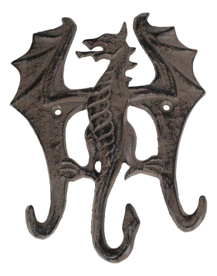 Ebros Gift Cast Iron Rustic Fantasy Viking Dragon 3-Pegs Wall Keys Leash Coat Hook Decor