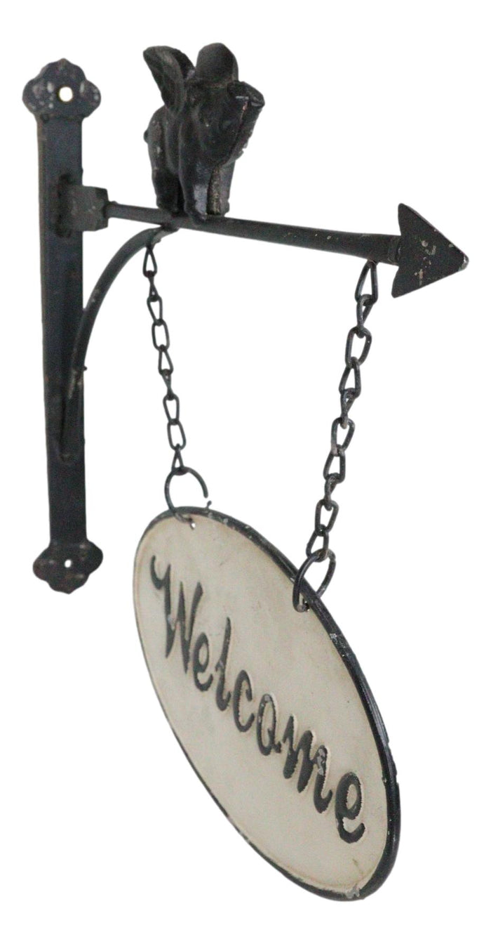 Ebros Gift Cast Iron Rustic Farmhouse When Pigs Fly Angel Pig With Arrow Welcome Wall Sign