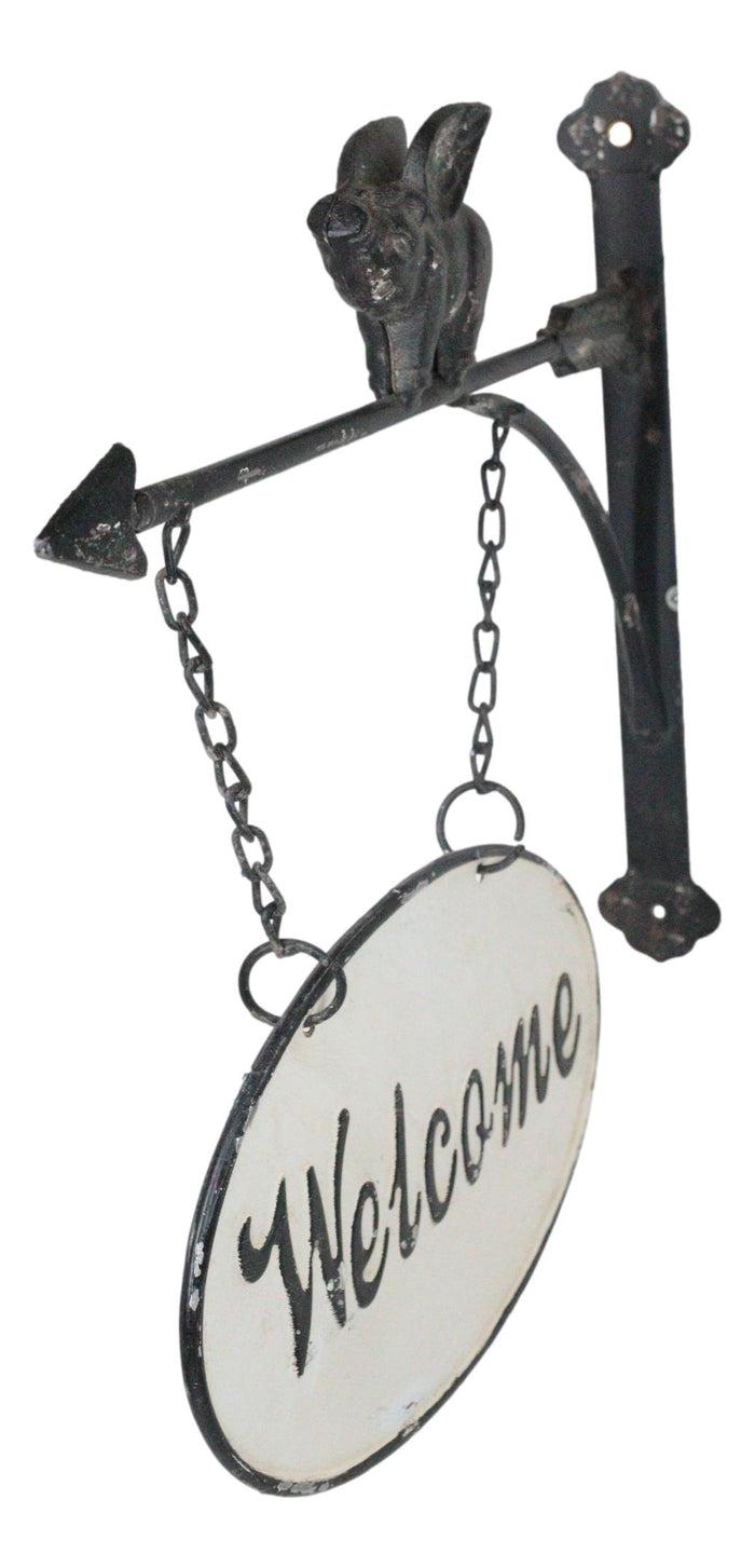 Ebros Gift Cast Iron Rustic Farmhouse When Pigs Fly Angel Pig With Arrow Welcome Wall Sign