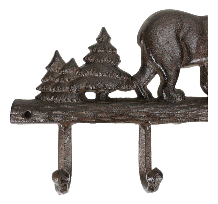 Ebros Gift Cast Iron Rustic Forest Black Bear By Pine Trees Forest 4-Pegs Wall Coat Hooks