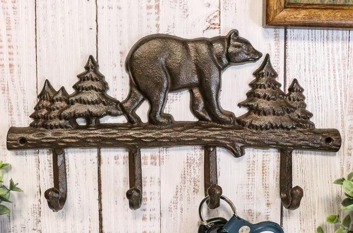 ebros gift Cast Iron Rustic Forest Black Bear By Pine Trees Forest 4-Pegs Wall Coat Hooks