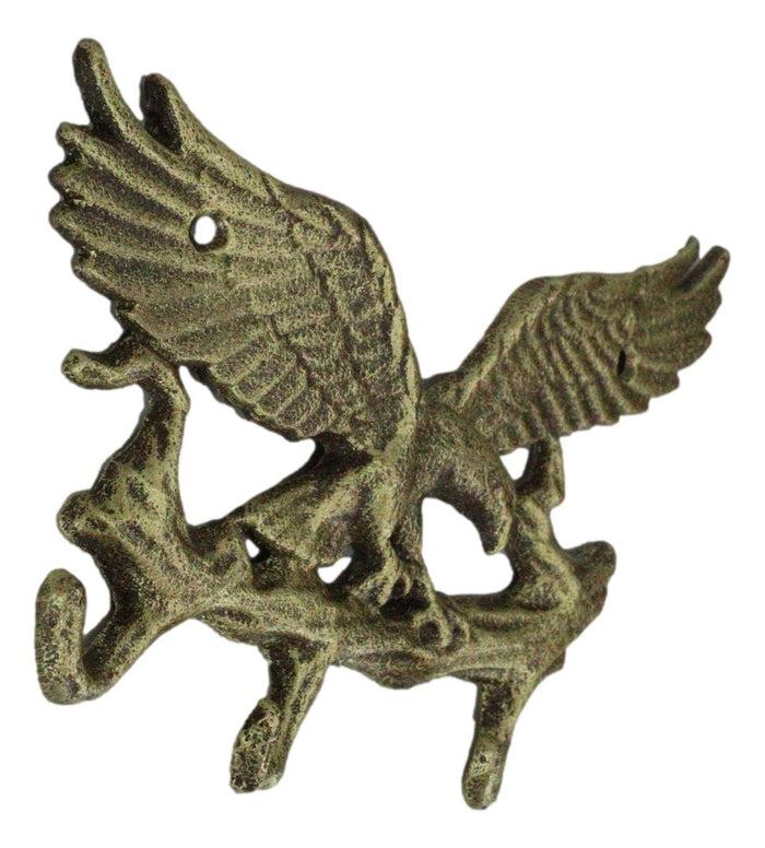 Ebros Gift Cast Iron Rustic Gold American Patriotic Bald Eagle 3-Peg Coat Keys Wall Hooks