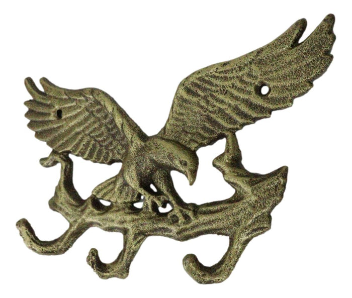 Ebros Gift Cast Iron Rustic Gold American Patriotic Bald Eagle 3-Peg Coat Keys Wall Hooks