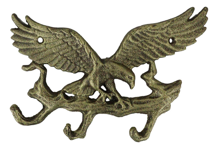 Ebros Gift Cast Iron Rustic Gold American Patriotic Bald Eagle 3-Peg Coat Keys Wall Hooks