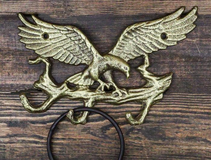 ebros gift Cast Iron Rustic Gold American Patriotic Bald Eagle 3-Peg Coat Keys Wall Hooks