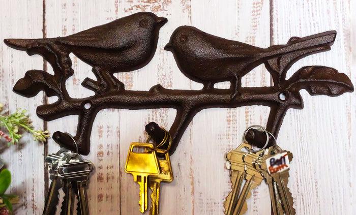 ebros gift Cast Iron Rustic Lovebirds Perching On Leafy Twig Branch 3-Pegs Wall Coat Hook