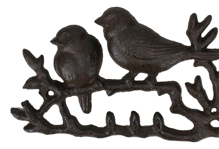 Ebros Gift Cast Iron Rustic Lovebirds Perching On Twig Branch 4-Pegs Wall Coat Keys Hooks