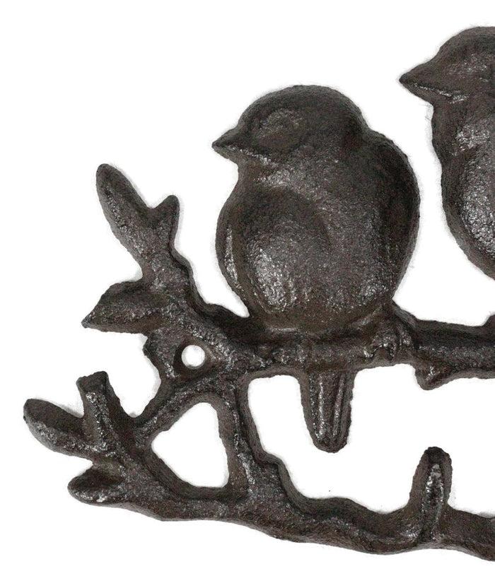 Ebros Gift Cast Iron Rustic Lovebirds Perching On Twig Branch 4-Pegs Wall Coat Keys Hooks