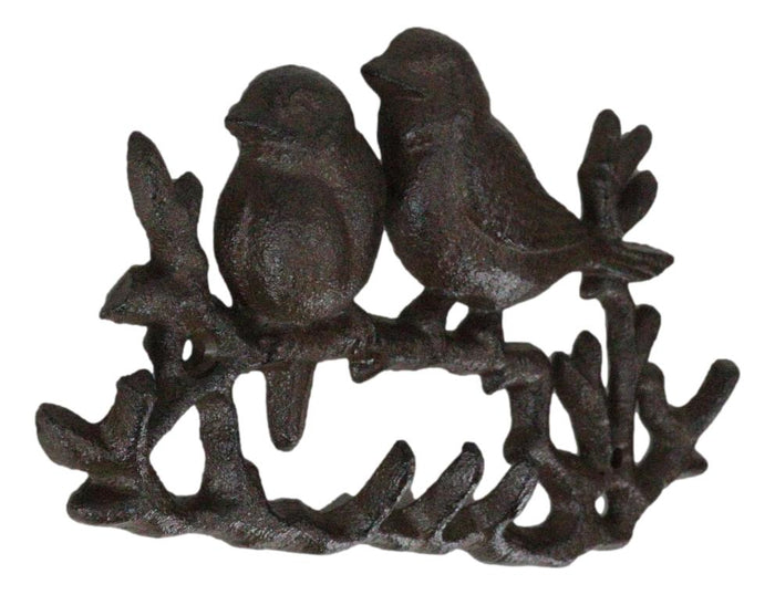 Ebros Gift Cast Iron Rustic Lovebirds Perching On Twig Branch 4-Pegs Wall Coat Keys Hooks