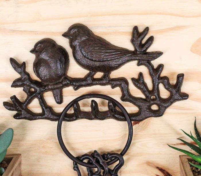 ebros gift Cast Iron Rustic Lovebirds Perching On Twig Branch 4-Pegs Wall Coat Keys Hooks