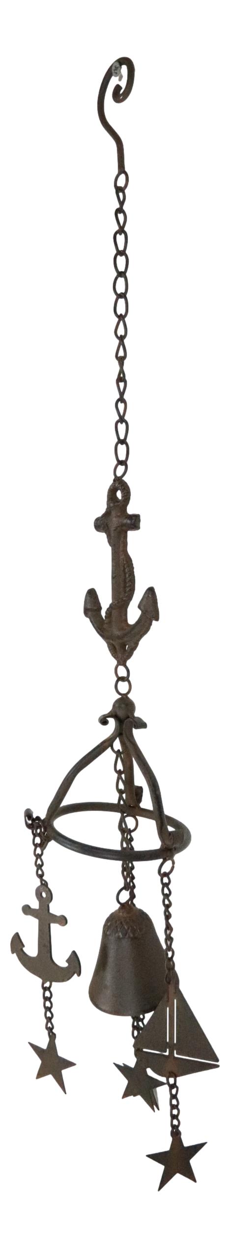 Ebros Gift Cast Iron Rustic Marine Ship Anchor Sailboat Rudder Helm Wheel Wind Chime Bell