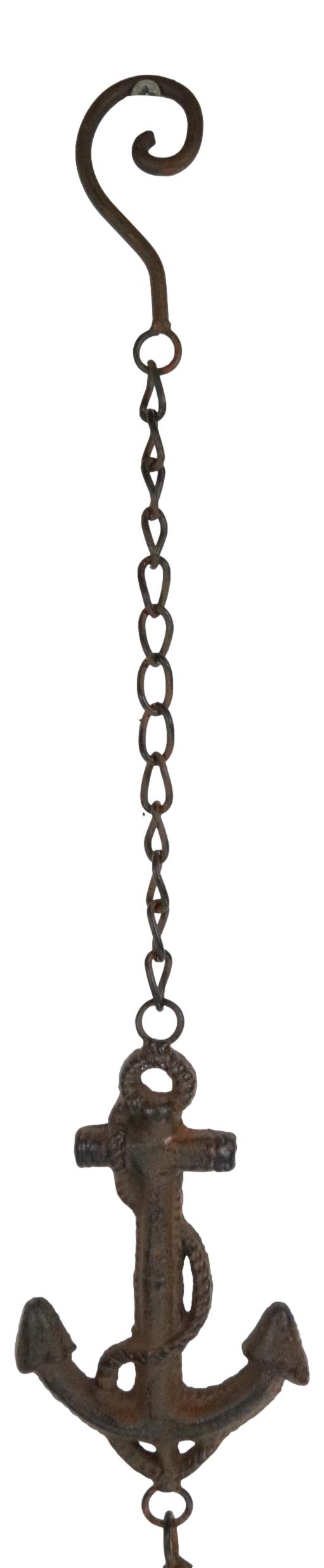 Ebros Gift Cast Iron Rustic Marine Ship Anchor Sailboat Rudder Helm Wheel Wind Chime Bell