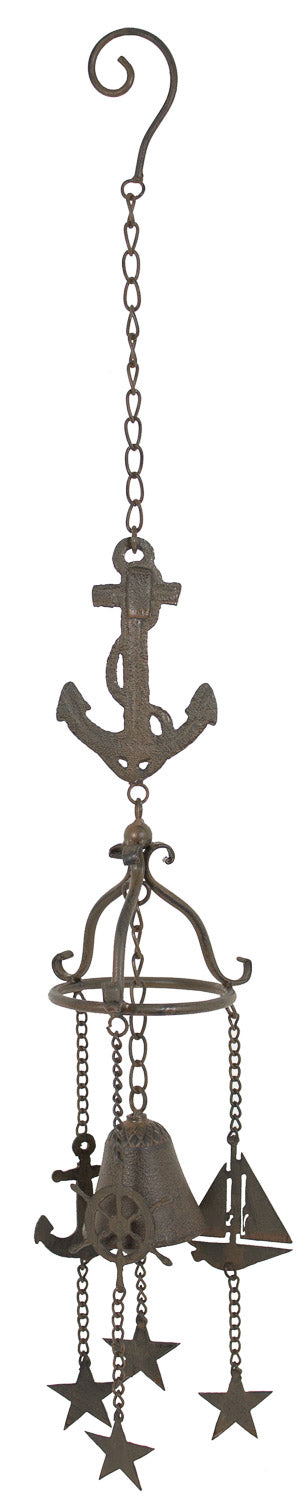 ebros gift Cast Iron Rustic Marine Ship Anchor Sailboat Rudder Helm Wheel Wind Chime Bell