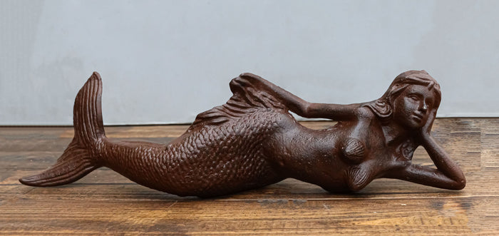 ebros gift Cast Iron Rustic Nautical Siren Mermaid In Repose On Ocean Bed Sculpture 13"L