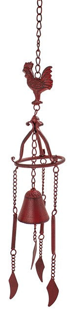 Ebros Gift Cast Iron Rustic Red Chicken Rooster Hanging Garden Patio Bell Wind Chime Decor