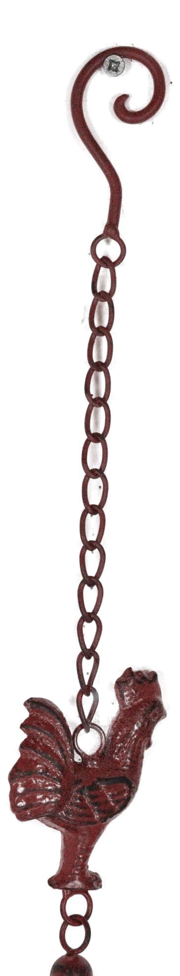 Ebros Gift Cast Iron Rustic Red Chicken Rooster Hanging Garden Patio Bell Wind Chime Decor