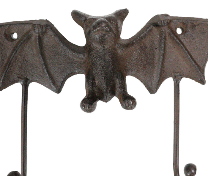 Ebros Gift Cast Iron Rustic Vampire Dracula's Perch Flying Winged Bat 2-Pegs Wall Hook
